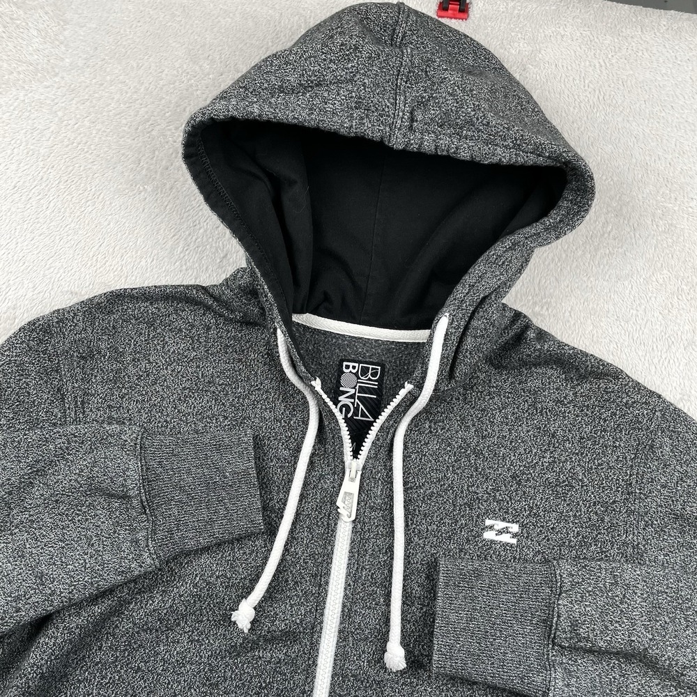 Billabong Hoodie Mens Medium Heather Gray Full Zip Chest Logo Surf Skater Y2K